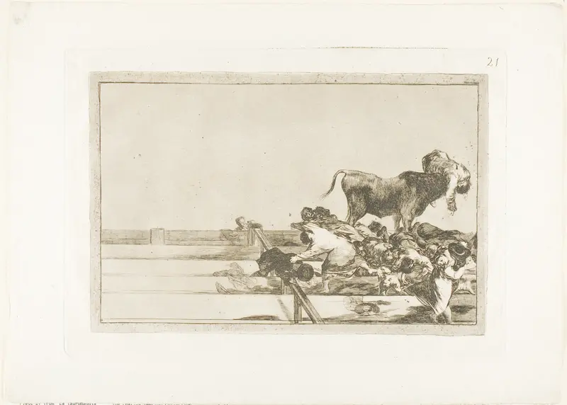 Dreadful events in the front rows of the ring at Madrid, and death of the mayor of Torrejón, plate 21 from The Art of Bullfighting