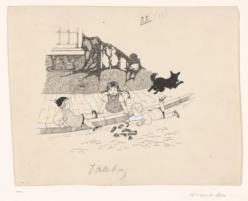 Drie gevallen kinderen op straat Wall Art by anonymous - High-Resolution Digital Print