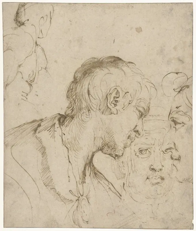 Drie hoofden van mannen Wall Art by Annibale Carracci - High-Resolution Digital Print