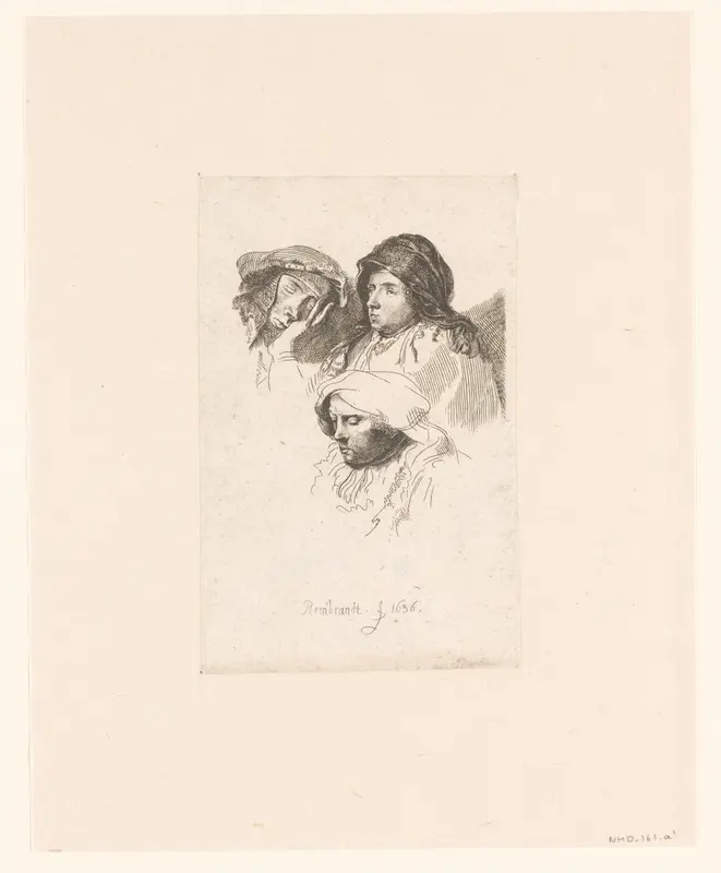 Drie hoofden van vrouwen, één slapend Wall Art by Johann Georg Hertel (II) - High-Resolution Digital Print