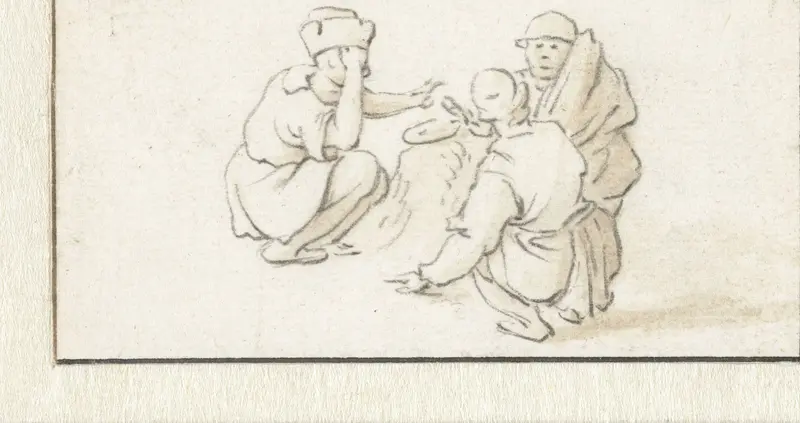 Drie hurkende mannen Wall Art by Herman Saftleven - High-Resolution Digital Print