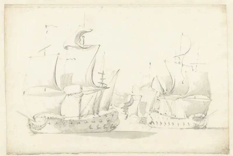 Drie in gevecht gewikkelde schepen Wall Art by Willem van de Velde (II) - High-Resolution Digital Print