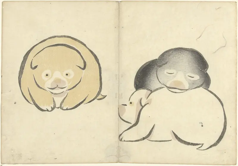 Drie jonge hondjes Wall Art by Nakamura Hôchû - High-Resolution Digital Print