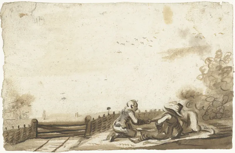 Drie jongens bij een hek Wall Art by Harmen ter Borch - High-Resolution Digital Print
