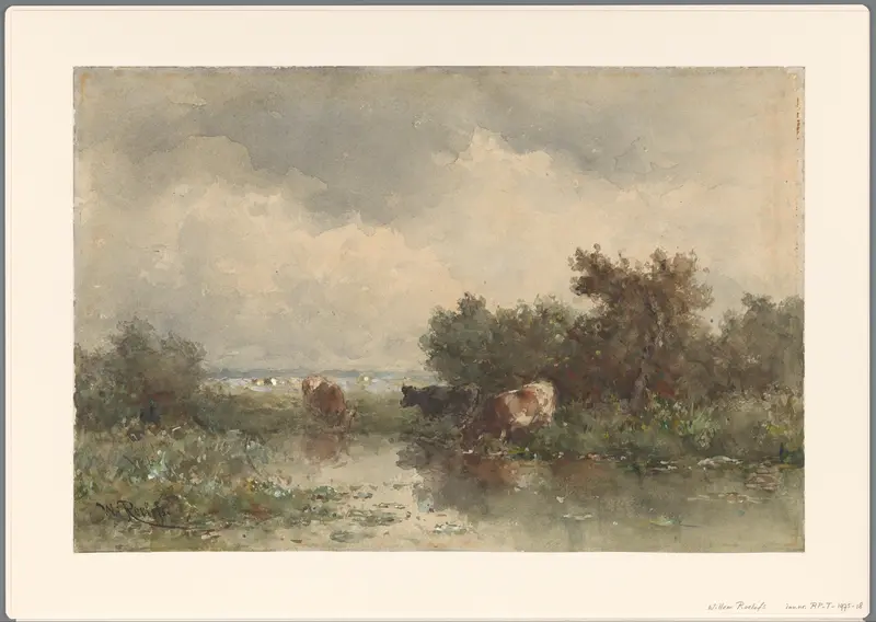 Drie koeien aan een plas Wall Art by Willem Roelofs (I) - High-Resolution Digital Print