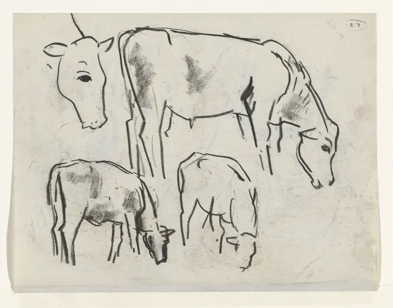 Drie koeien en een koeienkop Wall Art by Leo Gestel - High-Resolution Digital Print