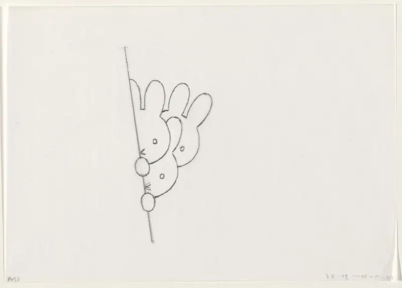 Drie konijnen achter een muur (schets) Wall Art by Dick Bruna - High-Resolution Digital Print