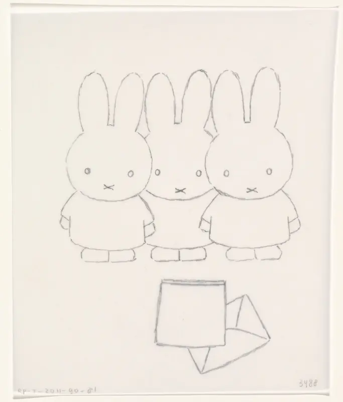 Drie konijnen en brief (schets) Wall Art by Dick Bruna - High-Resolution Digital Print