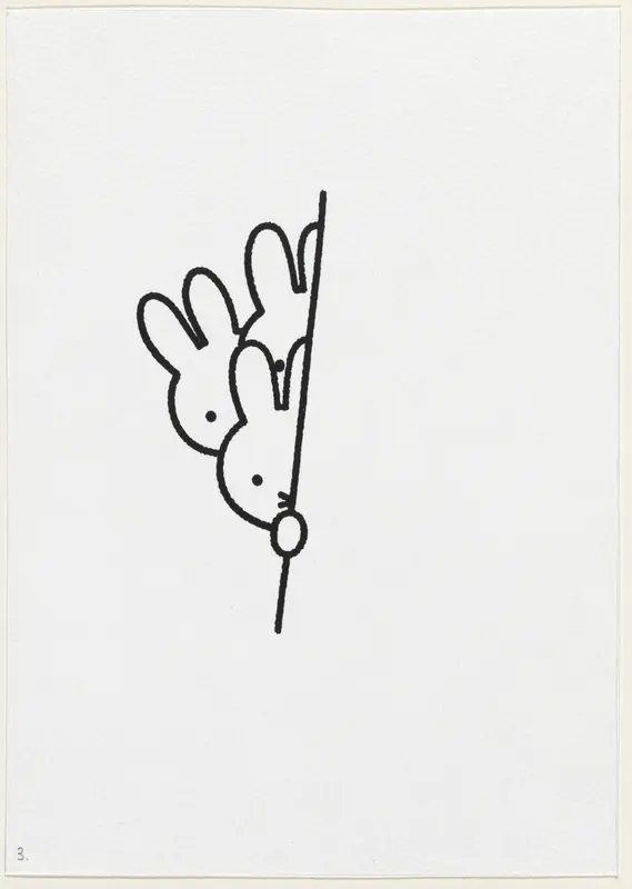 Drie konijnenhoofden achter muur II Wall Art by Dick Bruna - High-Resolution Digital Print