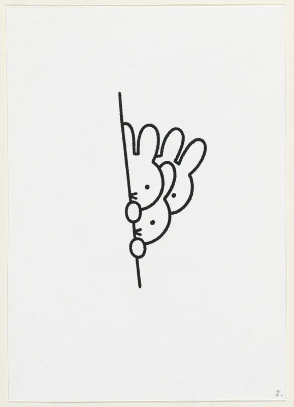 Drie konijnenhoofden achter muur Wall Art by Dick Bruna - High-Resolution Digital Print