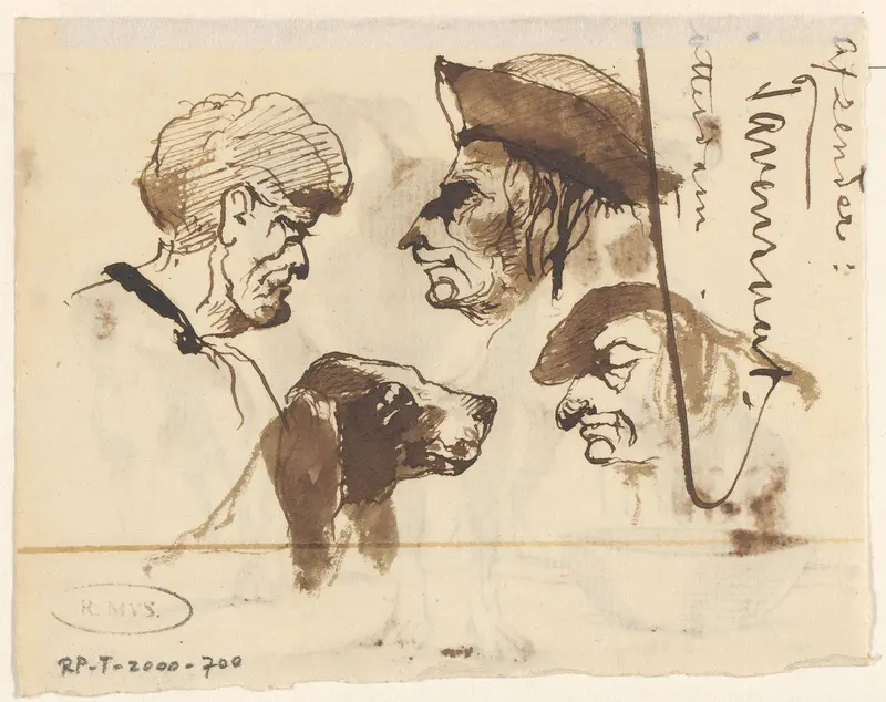 Drie koppen en een hond Wall Art by Unknown - High-Resolution Digital Print