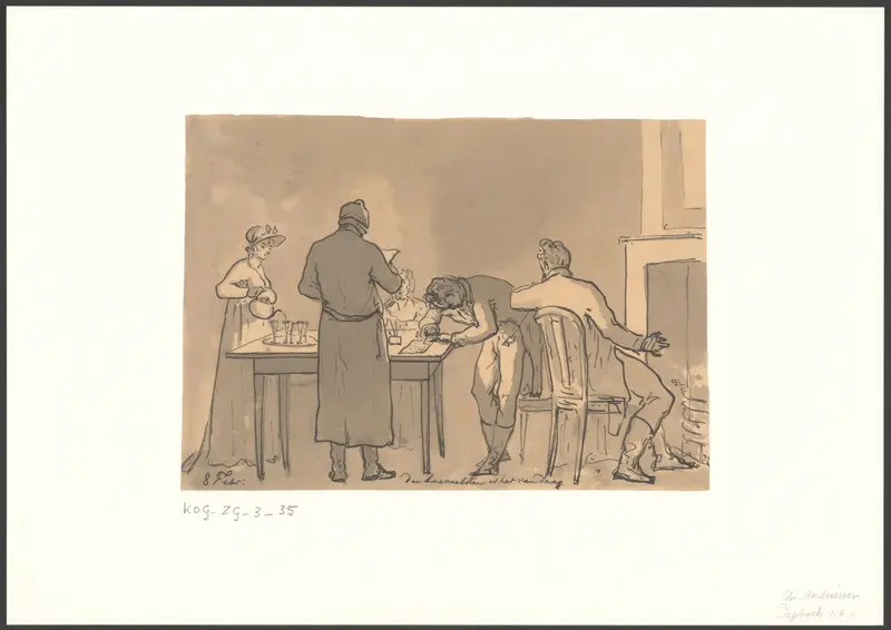 Drie mannen en twee vrouwen in een kamer Wall Art by Christiaan Andriessen - High-Resolution Digital Print