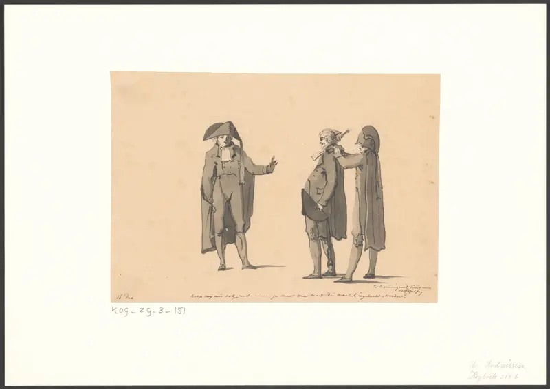 Drie mannen helpen elkaar met aankleden voor de begrafenis van Caspar Vredenburg Wall Art by Christiaan Andriessen - High-Resolution Digital Print