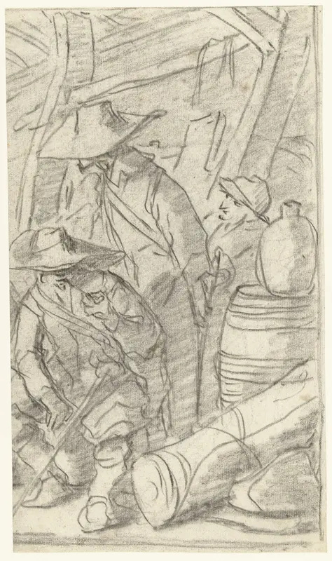 Drie mannen in een legerkamp Wall Art by Unknown - High-Resolution Digital Print