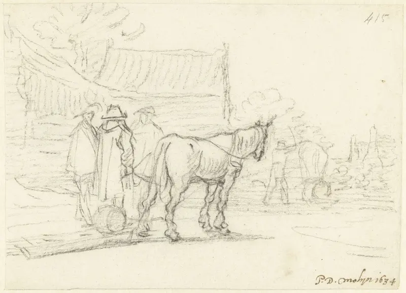 Drie mannen naast een paard en slede Wall Art by Gerard ter Borch (II) - High-Resolution Digital Print