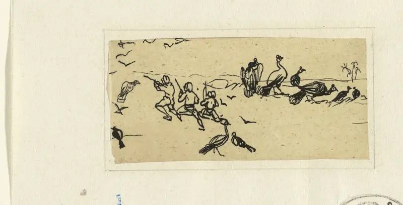 Drie mannen op jacht naar vogels Wall Art by Rodolphe Bresdin - High-Resolution Digital Print