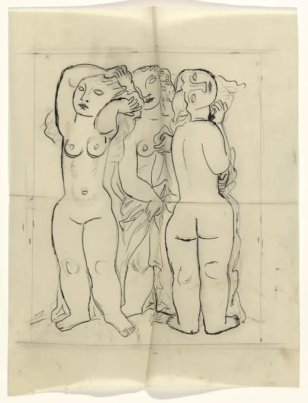 Drie naakte staande vrouwen Wall Art by Leo Gestel - High-Resolution Digital Print