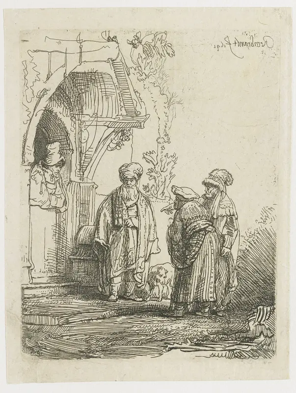 Drie oosterse figuren (Jacob en Laban?) Wall Art by Unknown - High-Resolution Digital Print