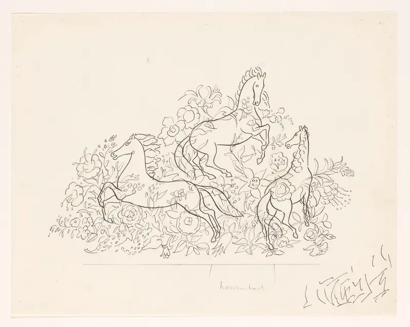 Drie paarden tussen bloemen Wall Art by Leo Gestel - High-Resolution Digital Print
