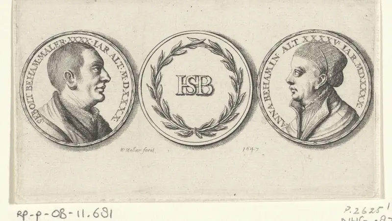 Drie penning met de portretten van Hans Sebald Beham en Anna Beham Wall Art by Unknown - High-Resolution Digital Print