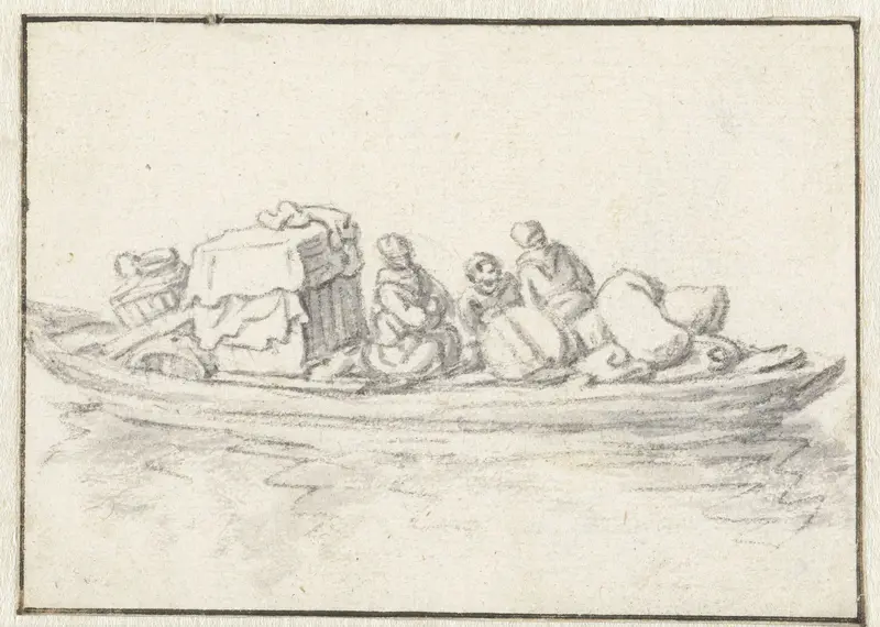 Drie personen in een schuit beladen met huisraad Wall Art by Herman Saftleven - High-Resolution Digital Print