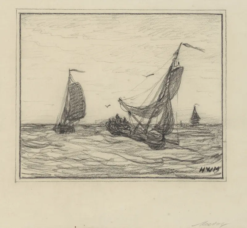 Drie pinken op zee Wall Art by Hendrik Willem Mesdag - High-Resolution Digital Print