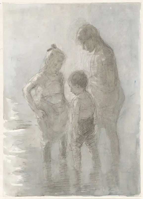 Drie pootjebadende kinderen Wall Art by Johan Antonie de Jonge - High-Resolution Digital Print