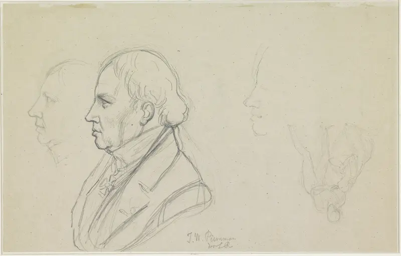 Drie profielschetsen van Jan Willem Pieneman Wall Art by Louis Royer - High-Resolution Digital Print