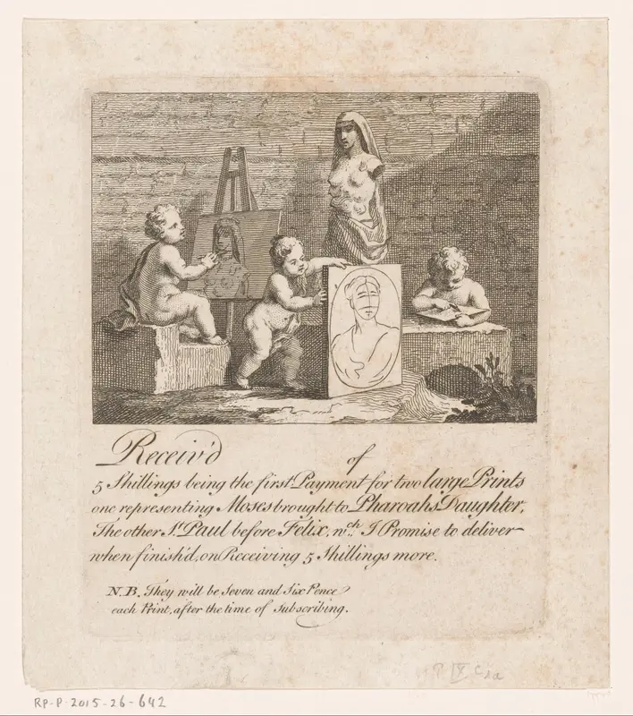 Drie putti en een beeld van Natura Wall Art by William Hogarth - High-Resolution Digital Print
