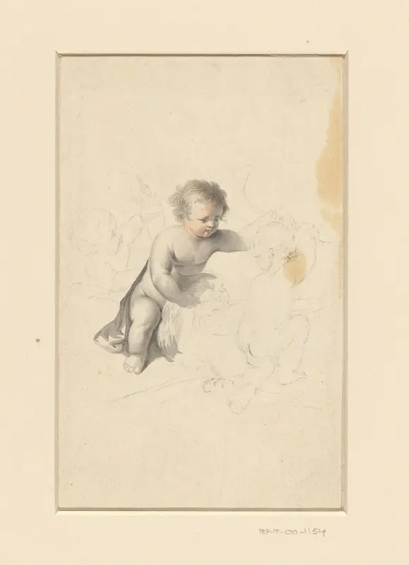Drie putti met een fakkel, adelaar en boog Wall Art by anonymous - High-Resolution Digital Print