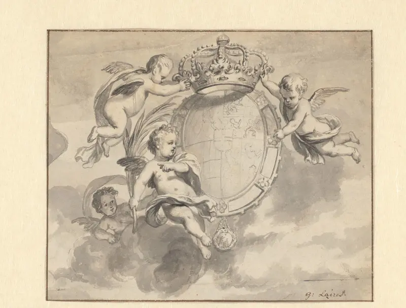 Drie putti met het wapen van het huis van Savoye Wall Art by Unknown - High-Resolution Digital Print