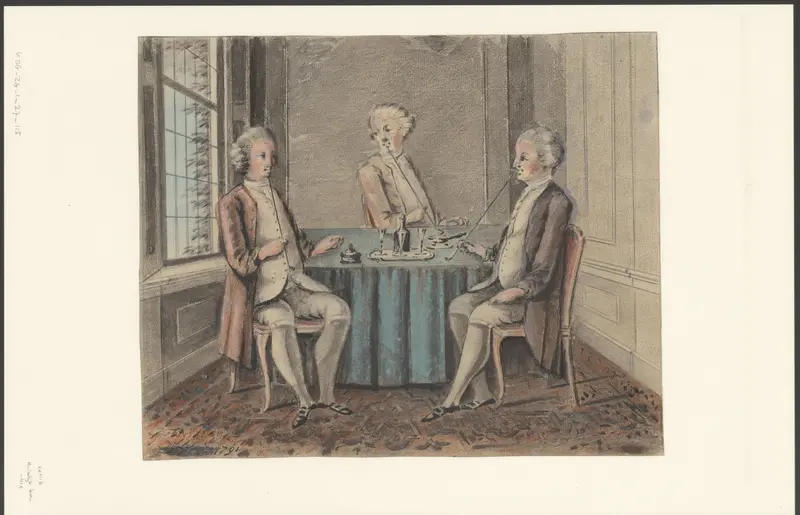 Drie rokende mannen rond een tafel Wall Art by Unknown - High-Resolution Digital Print