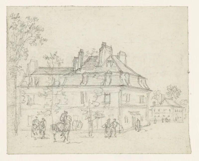 Drie ruiters bij een huis met hoog, gebroken dak Wall Art by Georges Michel - High-Resolution Digital Print