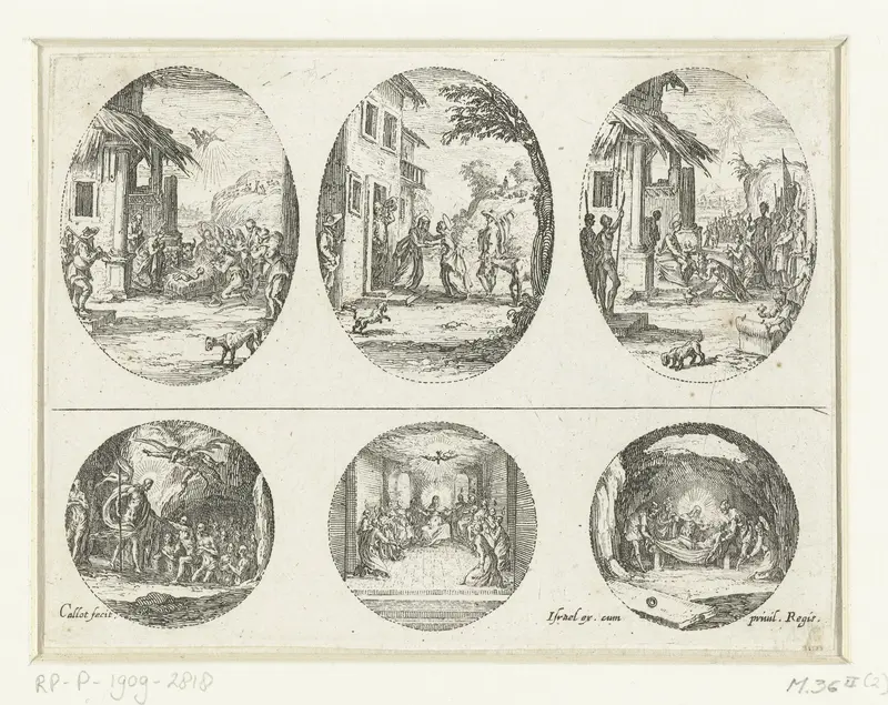 Drie scènes uit het leven van Maria en drie Passiescènes: Aanbidding door de herders, Visitatie, Aanbidding door de koningen, Afdaling in het voorgeborchte, Pinksteren, Graflegging Wall Art by Unknown - High-Resolution Digital Print