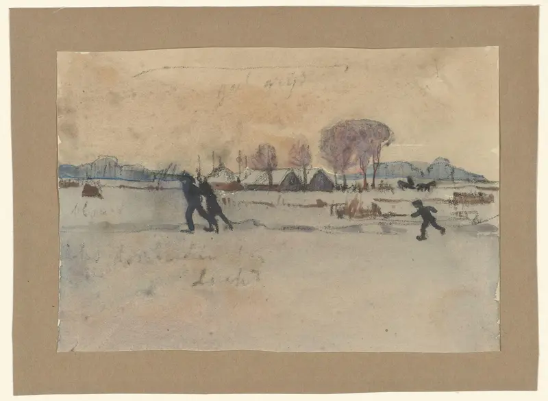 Drie schaatsers in een winterlandschap Wall Art by Fik Abbing - High-Resolution Digital Print