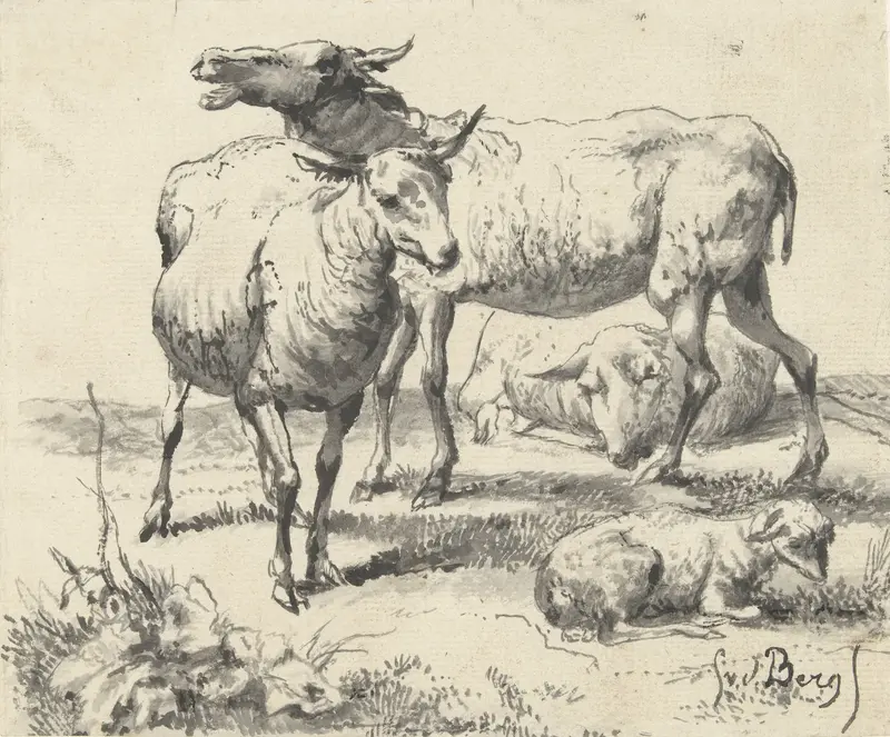 Drie schapen en een lam Wall Art by Simon van den Berg - High-Resolution Digital Print