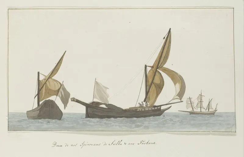Drie schepen: twee spéronares van Scilla en een tartanes Wall Art by Louis Ducros - High-Resolution Digital Print