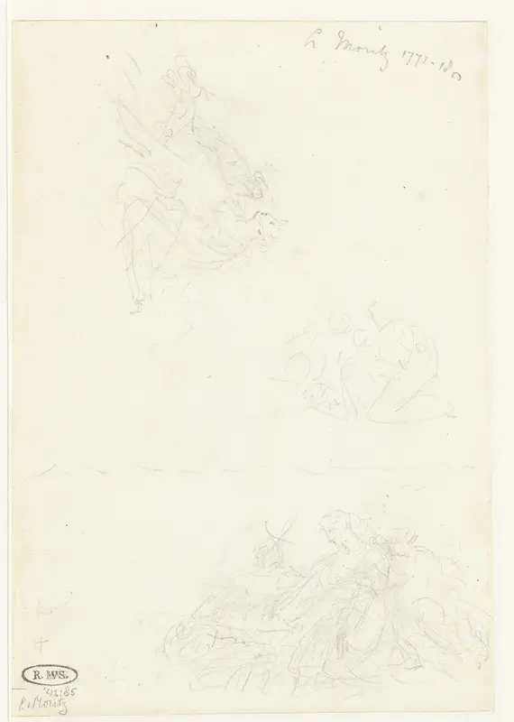 Drie schetsen van een knielende vrouwenfiguur Wall Art by Louis Moritz - High-Resolution Digital Print