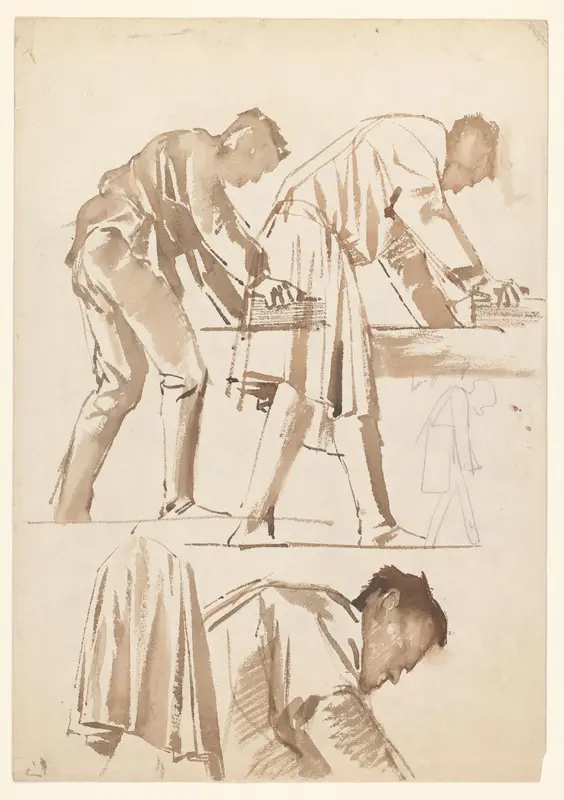 Drie schetsen van handwerkslieden Wall Art by Antoon Derkinderen - High-Resolution Digital Print