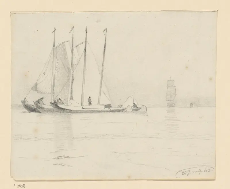 Drie schuiten naast elkaar Wall Art by Willem Anthonie van Deventer - High-Resolution Digital Print