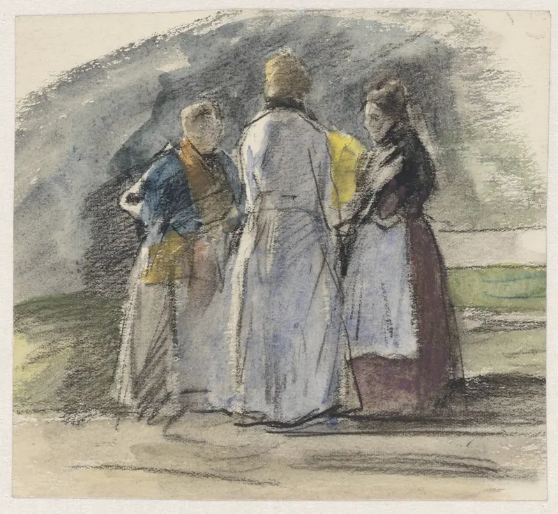 Drie staande vrouwen in gesprek Wall Art by Johan Antonie de Jonge - High-Resolution Digital Print