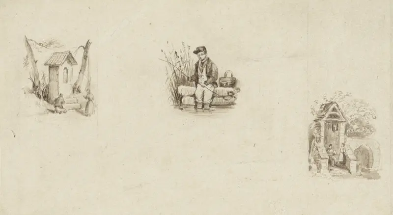 Drie studies, in het midden een hengelaar Wall Art by Jan van Ravenswaay - High-Resolution Digital Print