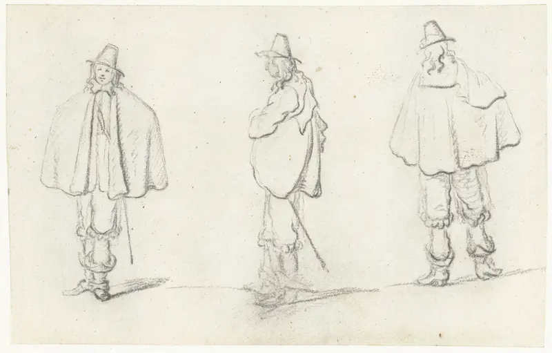 Drie studies van een man met een cape Wall Art by Unknown - High-Resolution Digital Print