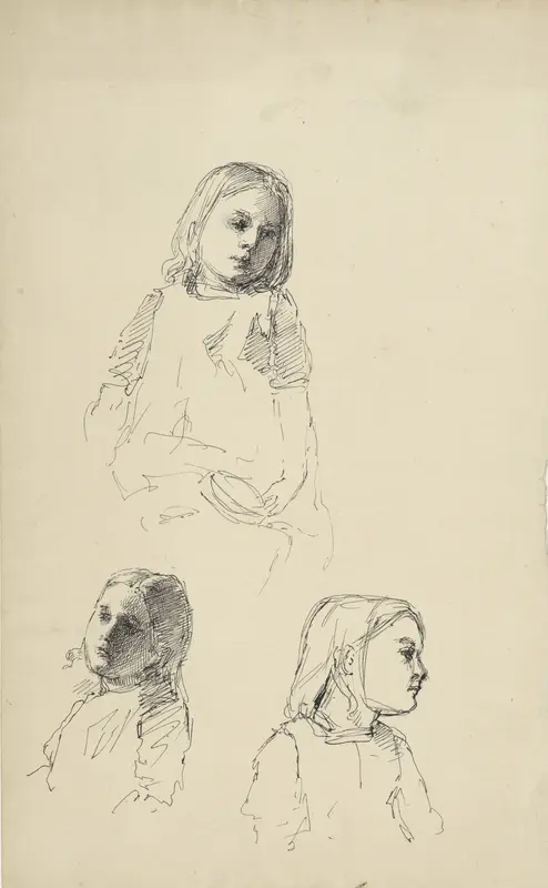 Drie studies van een meisje Wall Art by Adolf le Comte - High-Resolution Digital Print