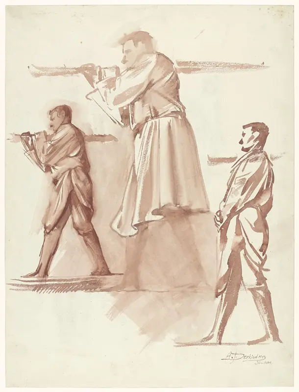 Drie studies van een staande man, naar links Wall Art by Antoon Derkinderen - High-Resolution Digital Print