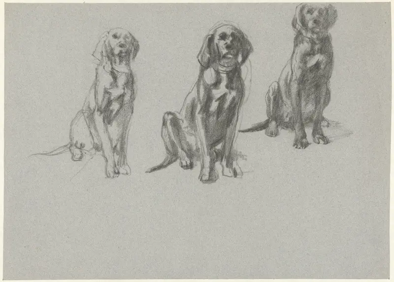 Drie studies van een zittende hond Wall Art by Guillaume Anne van der Brugghen - High-Resolution Digital Print