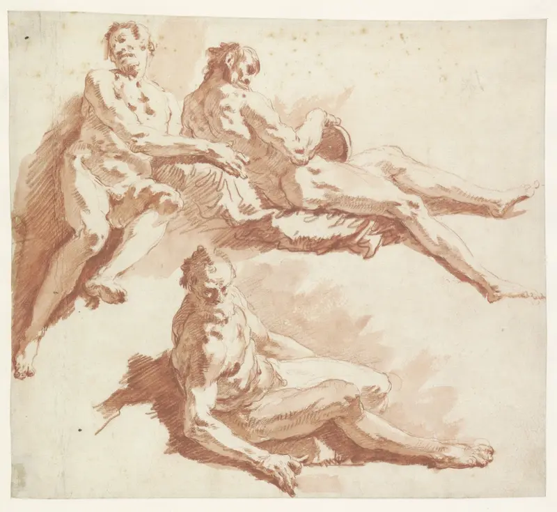 Drie studies van een zittende oude man voor riviergoden Wall Art by Unknown - High-Resolution Digital Print