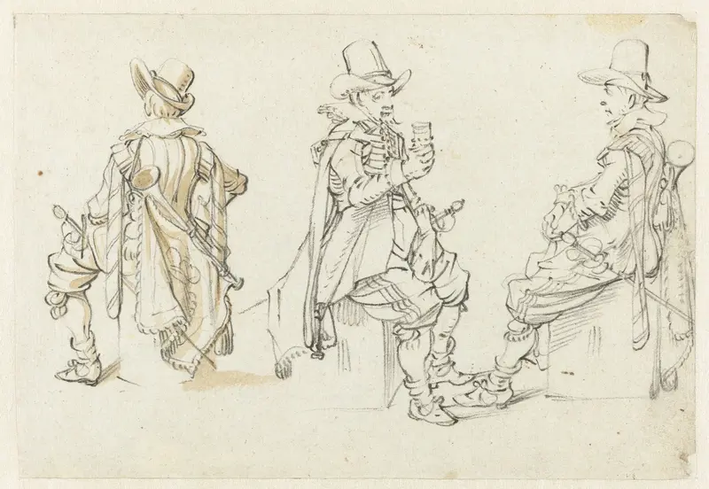 Drie studies van een zittende trompetter Wall Art by Unknown - High-Resolution Digital Print