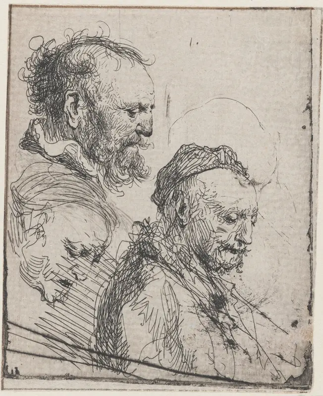 Drie studies van oude-mannenhoofden Wall Art by Rembrandt van Rijn - High-Resolution Digital Print