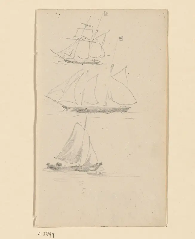 Drie studies van schepen Wall Art by Willem Anthonie van Deventer - High-Resolution Digital Print